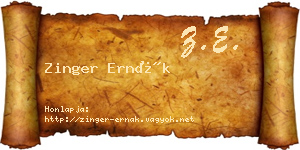 Zinger Ernák névjegykártya